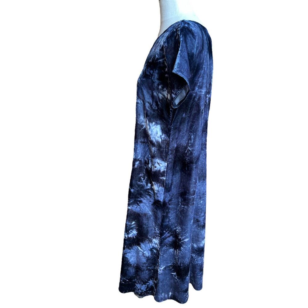 Pure Jill Deep Blue Tie-Dyed Velvet Velour Short Sleeve Dress NWT Medium Petite - Picture 6 of 12